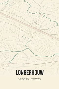 Vintage landkaart van Longerhouw (Fryslan) van Rezona