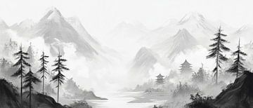 Berglandschaft in Schwarz-Weiß von Poster Art Shop
