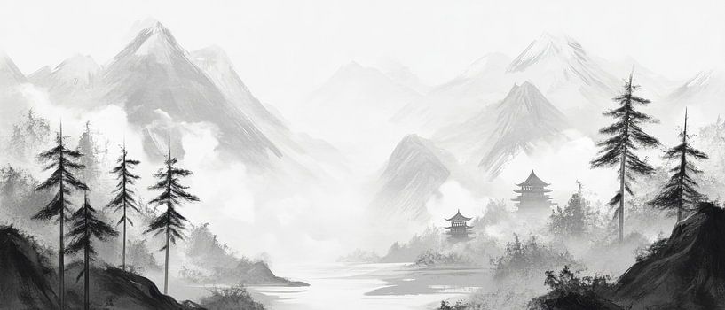 Mountain landscape in black and white by Poster Art Shop