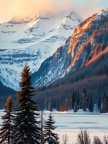 Montagnes enneigées et pins