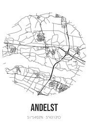 Andelst (Gueldre) | Carte | Noir et blanc sur Affiches de lieux