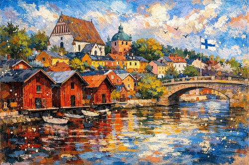 Porvoo in Finland, een impressionistisch schilderij.