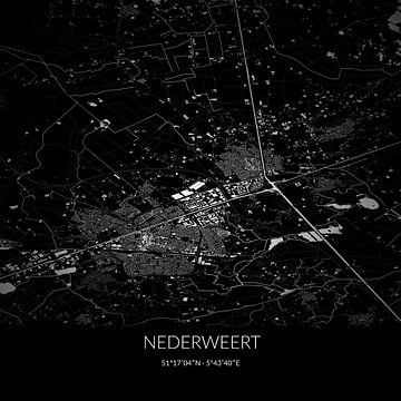 Zwart-witte landkaart van Nederweert, Limburg. van Rezona