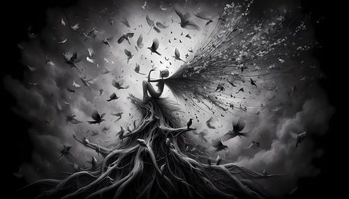 Zwart-wit fee - natuur, leven en dood