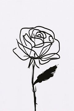 Black-and-white abstract rose line drawing by De Muurdecoratie