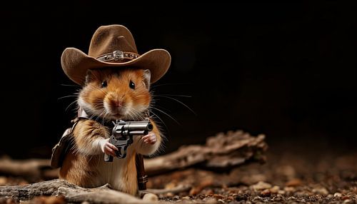 Cowboy-Hamster mit Gewehren in Aktion