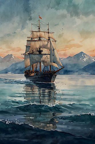 Een majestueus zeilschip dat door kalme wateren vaart