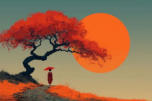 picturesque Japan geisha's in garden