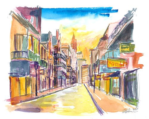 Scène de Bourbon Street à la Nouvelle-Orléans au lever du soleil