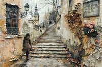 Oil painting of an old street in Paris 