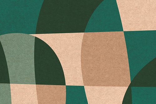 Moderne kunst in retrostijl. Abstracte organische vormen in groen en beige nee. 5