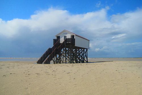 Paalwoningen aan het uitgestrekte zandstrand van Sankt Peter-Ording