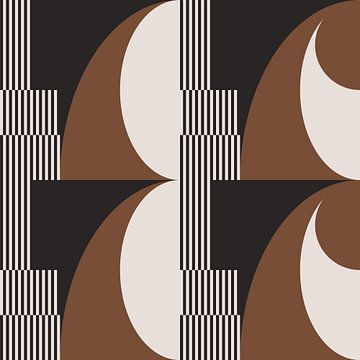 Vagues rétro. Art géométrique abstrait moderne en marron, blanc, noir no. 2 sur Dina Dankers