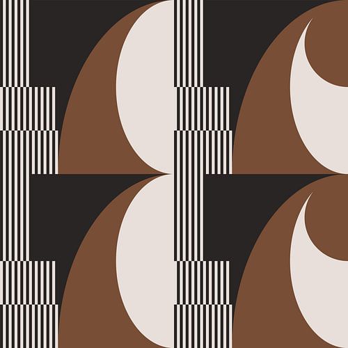 Vagues rétro. Art géométrique abstrait moderne en marron, blanc, noir no. 2