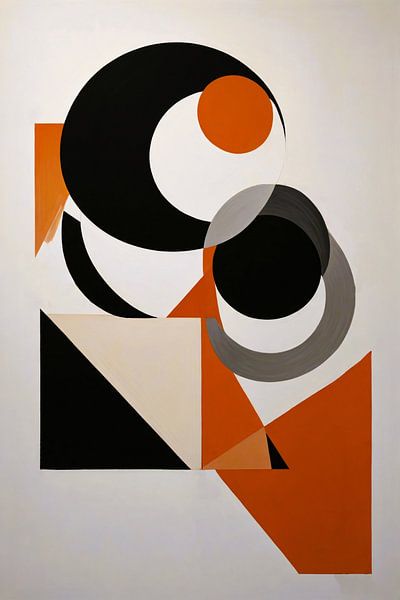 Contrastrijke Abstractie in Oranje, Zwart en Grijs van Art & Soul Creations
