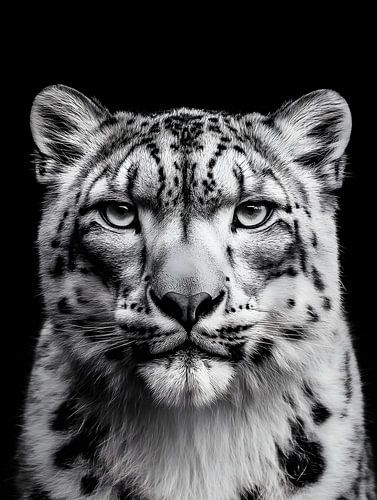 Sneeuwluipaard - Majestueuze rust in een monochroom portret
