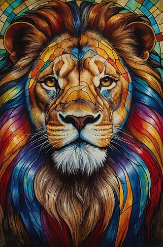 Stained Glass Lion in Vibrant Colors
