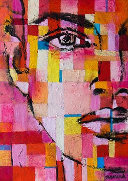 Schilderij portret roze rood modern van Anja Namink