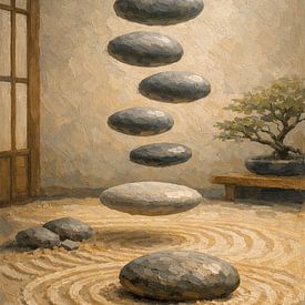Zen Balance Stones Impasto Art by Media Jeka