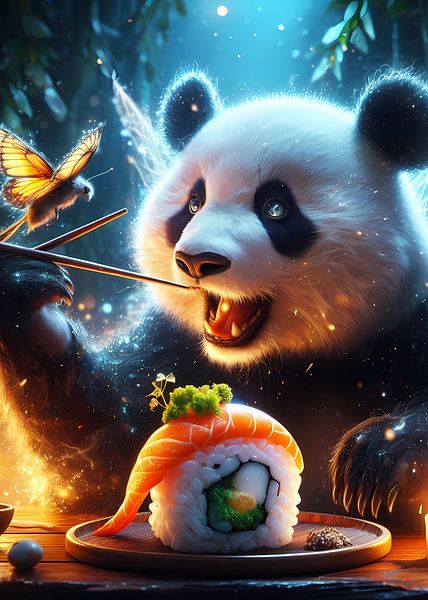 Panda die sushi eet van San Creative
