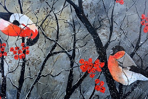 Twee vogels in de winter