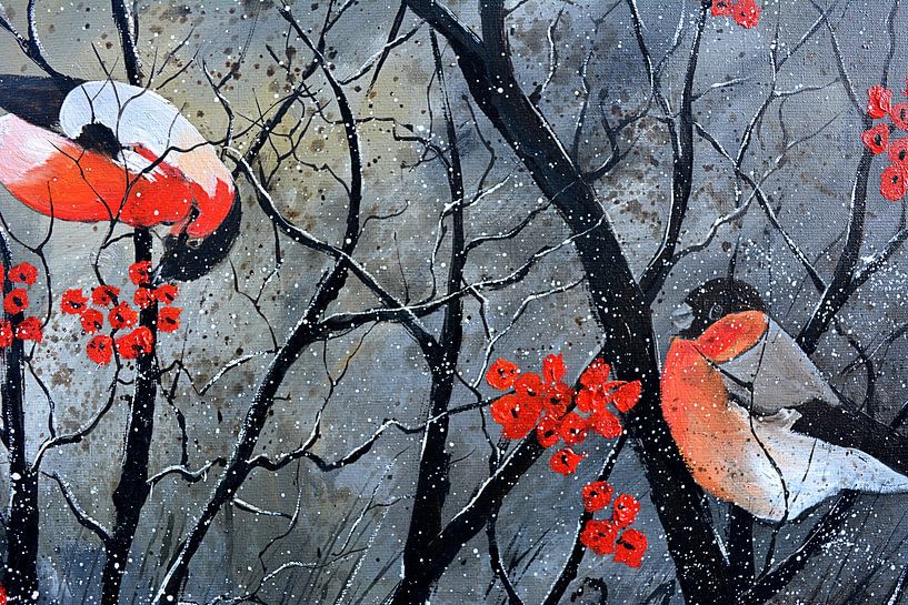 Twee vogels in de winter van pol ledent