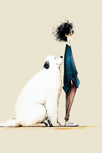Being Still Together | Figurative Wall Art Featuring a Pyrenean Mountain Dog