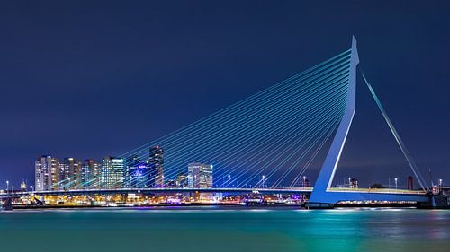 Cityscape with Erasmus Bridge at night 