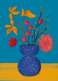 Blumen auf blauer Vase drucken von Angela Peters