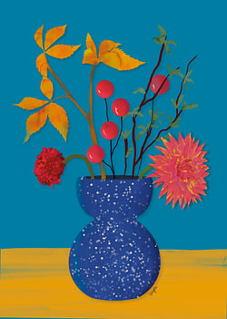 Flowers on blue vase print