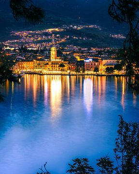 Promenade of Riva del Garda at night on Lake Garda