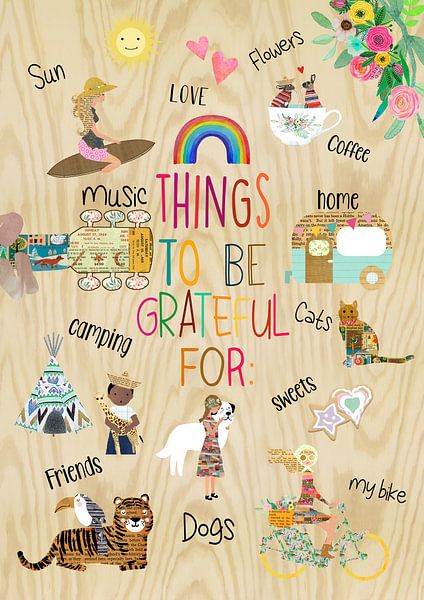 Collage on wood - Things to be grateful for von Green Nest