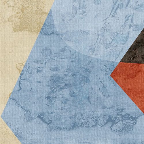 Abstracte geometrische vormen in wit, lichtblauw, oranje, bruin