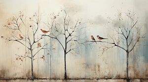 Paysage avec des oiseaux dans les arbres sur Studio Allee