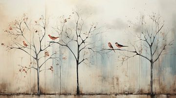 Landschap met vogels in bomen van Studio Allee