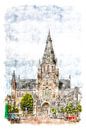 Aquarel van de Sint-Gummaruskerk in Steenbergen (Brabant, Nederland) van Art by Jeronimo thumbnail