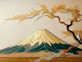 Japanese landscape: Mount Fuji in golden glow