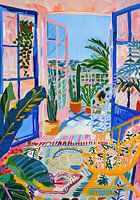 Henri Matisse Style Poster, Mediterranean Sea, Open Window, Pastel