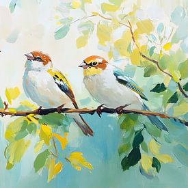 Kleurrijke vogels in de tuin van Blikvanger Schilderijen