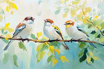 Kleurrijke vogels in de tuin van Blikvanger Schilderijen