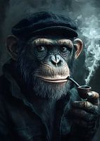 Chimpansee rookt pijp