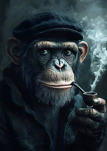 Un chimpanzé fume la pipe