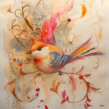 aquarel van een vogel van Gelissen Artworks