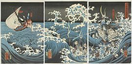 Yoshitsune Siehe den Geist von Taira Tomomori, Utagawa Yoshikazu