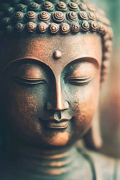 Tête de Bouddha sculptée - Riche en détails sur Poster Art Shop