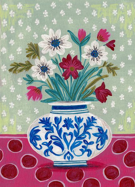 Still Life Vase with Wild Flowers Bouquet Bright colours by Caroline Bonne Müller