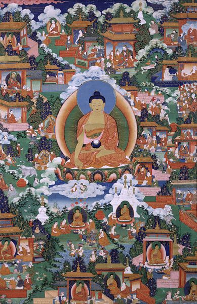 Shakyamuni Boeddha met scènes van Avadana legendes - 19de eeuw van Het Archief