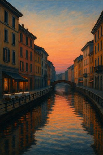 Avond van het kanaal in Milaan: Reflecties in de wijk Navigli