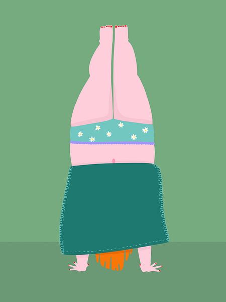 Woman does handstand with dress on by Sam Soesbergen