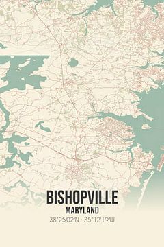 Vintage landkaart van Bishopville (Maryland), USA. van MijnStadsPoster